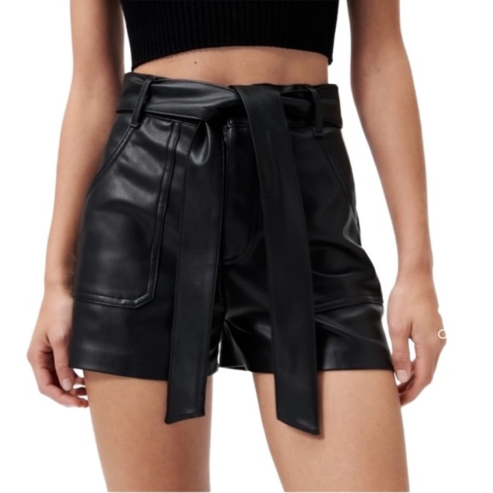 Zara Black Faux Leather High-Waist Tie-Belt Shorts
